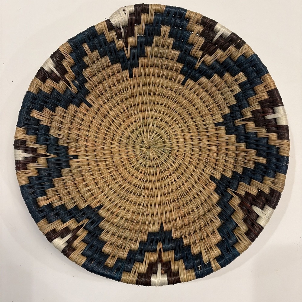 Handwoven Coiled Basket‎ Southwestern Tribal Pattern Decorative Tray 9